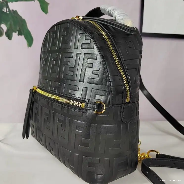 Affordable Leather Backpack Fendi Black Mini Motif Nappa FF In 0620